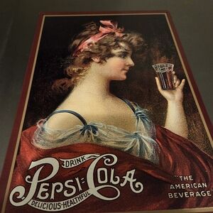 Vintage Art Print with Red and Blue Accents